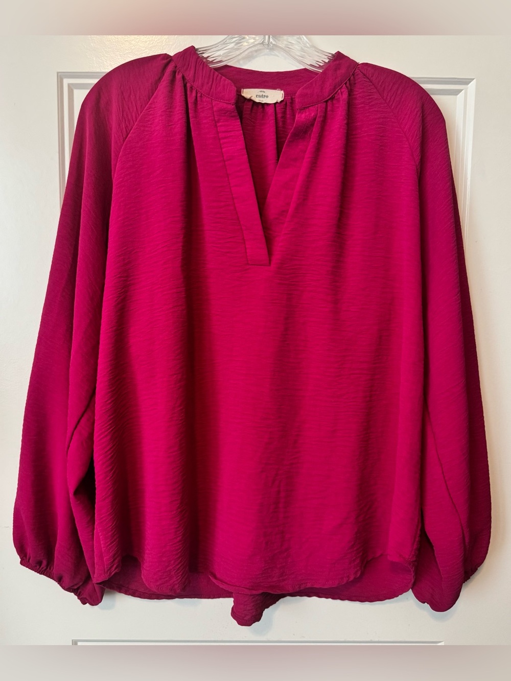 Entro Fuchsia Satin Textured Blouse Long Sleeve 
Large